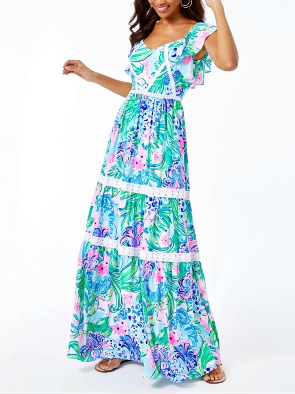 Lilly Pulitzer Ivie maxi dress multi kitten around sz 10
